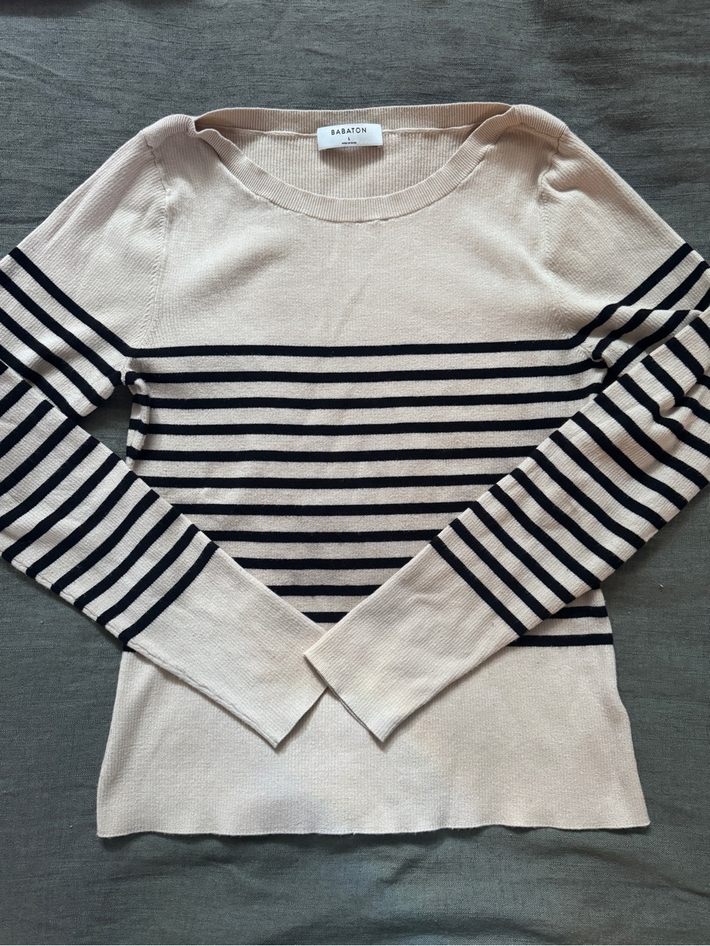 Babaton Striped Ribbed Knit Sweater - Cream & Black, Women’s Large